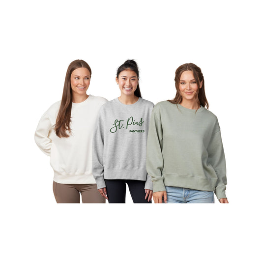 Embroidered  St. Pius Panthers Blooming Script Ladies Boxy Crewneck |  SPX EL