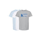 Three t-shirts in gray, white, and light blue with 'St. Joseph School' logo on a white background.