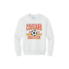 White sweatshirt with 'Calvary Christian School Cougars Soccer' text and a soccer ball graphic on a white background