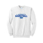 white crewneck sweatshirt with a royal blue st. joseph school basketball dad print