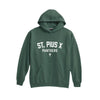 A dark green pullover hoodie with 'ST. PIUS X PANTHERS' and a cross printed in white on the chest, displayed against a solid white background.