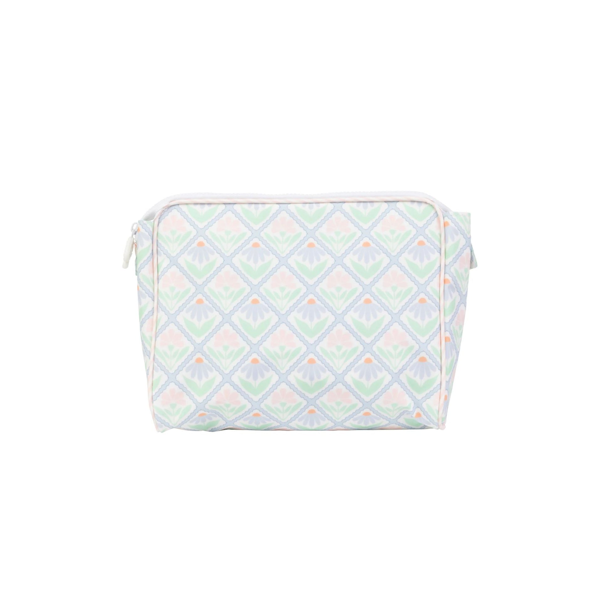 Cosmetic bag with a geometric pattern on a white background