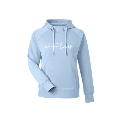 Light blue hoodie with 'St. Joseph Cavaliers' embroidered on the front center chest in white thread