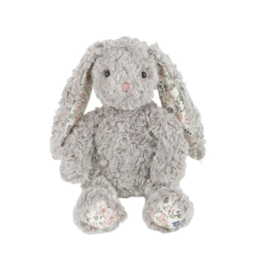 grey bunny plush with floral patterned ears