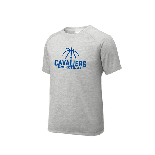 Gray t-shirt with 'Cavaliers Basketball' logo on a white background