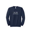 navy sweatshirt with floral font sjs grandma embroidered in white thread