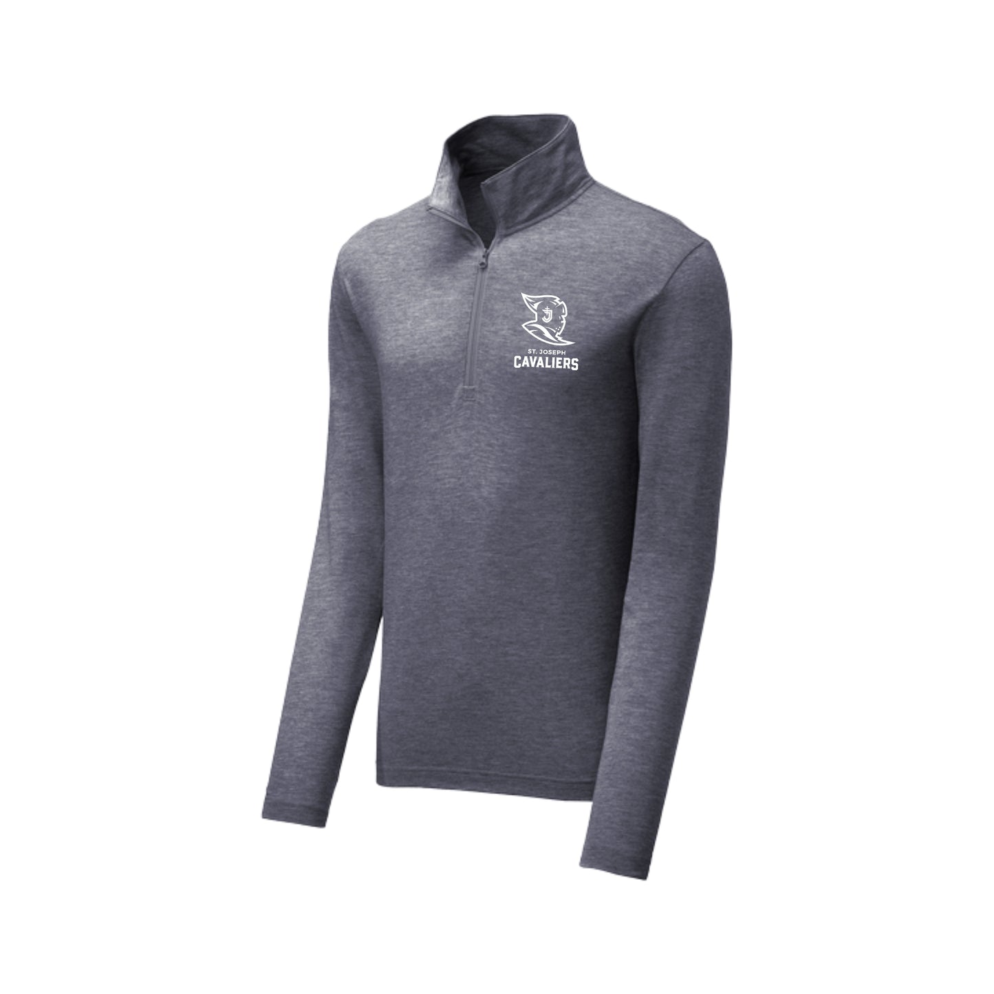 Navy Blue long-sleeve quarter zip with a SJS logo printed on the left chest 