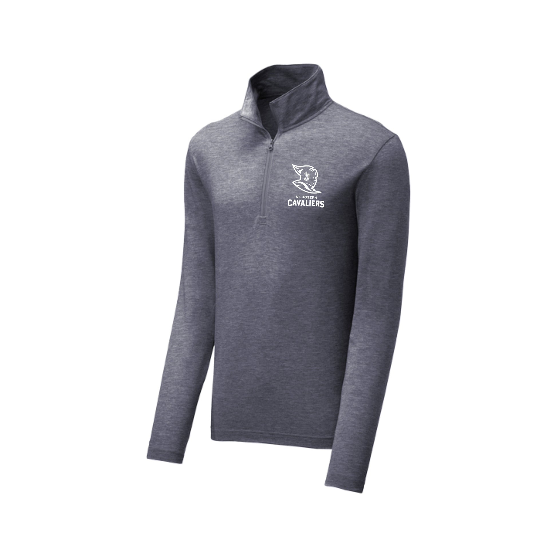 Navy Blue long-sleeve quarter zip with a SJS logo printed on the left chest 