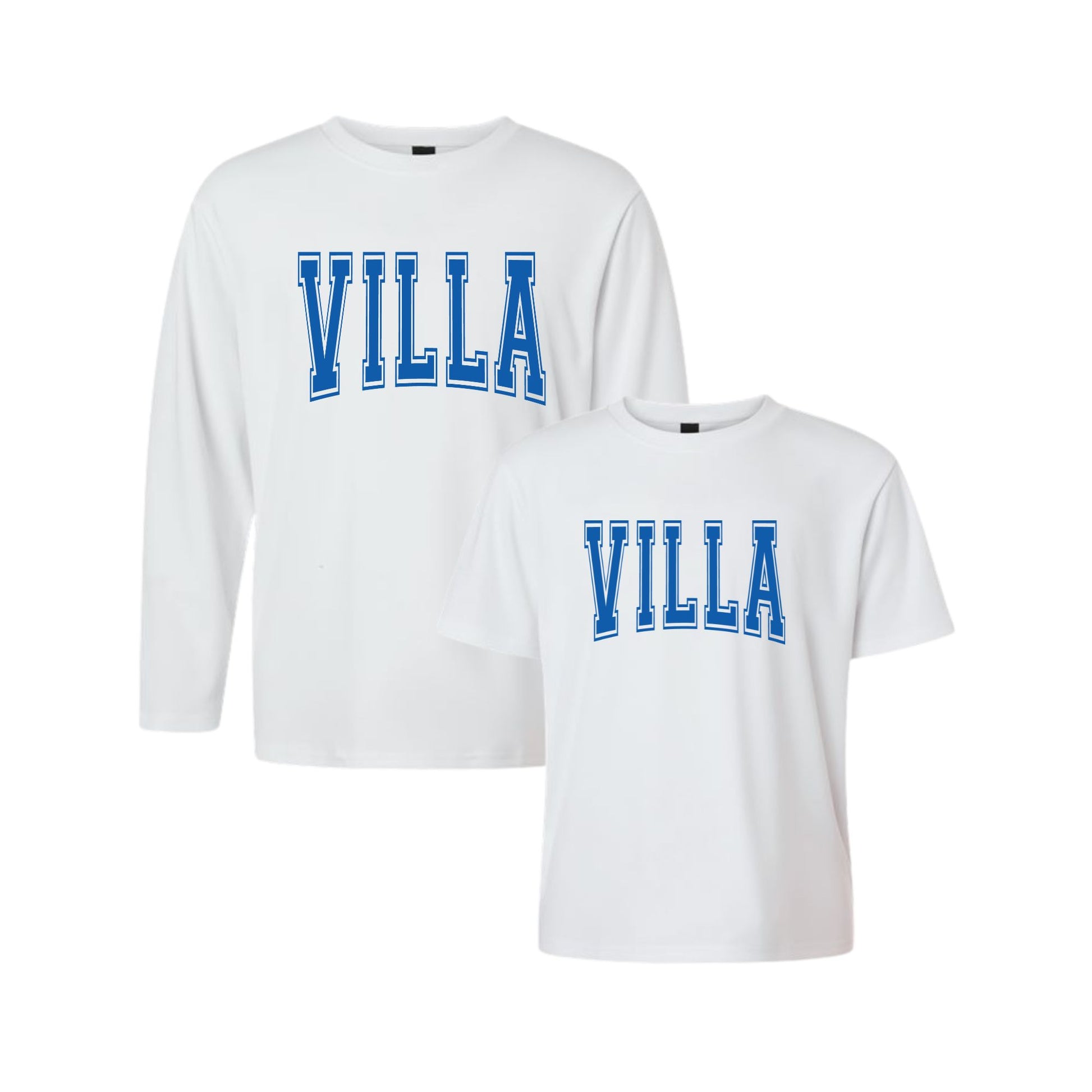 White long-sleeve and t-shirt set with 'VILLA' text on a white background