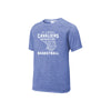 heather true royal t-shirt with 'St. Joseph Cavaliers Basketball' text and basketball/net design printed in white ink on the center chest