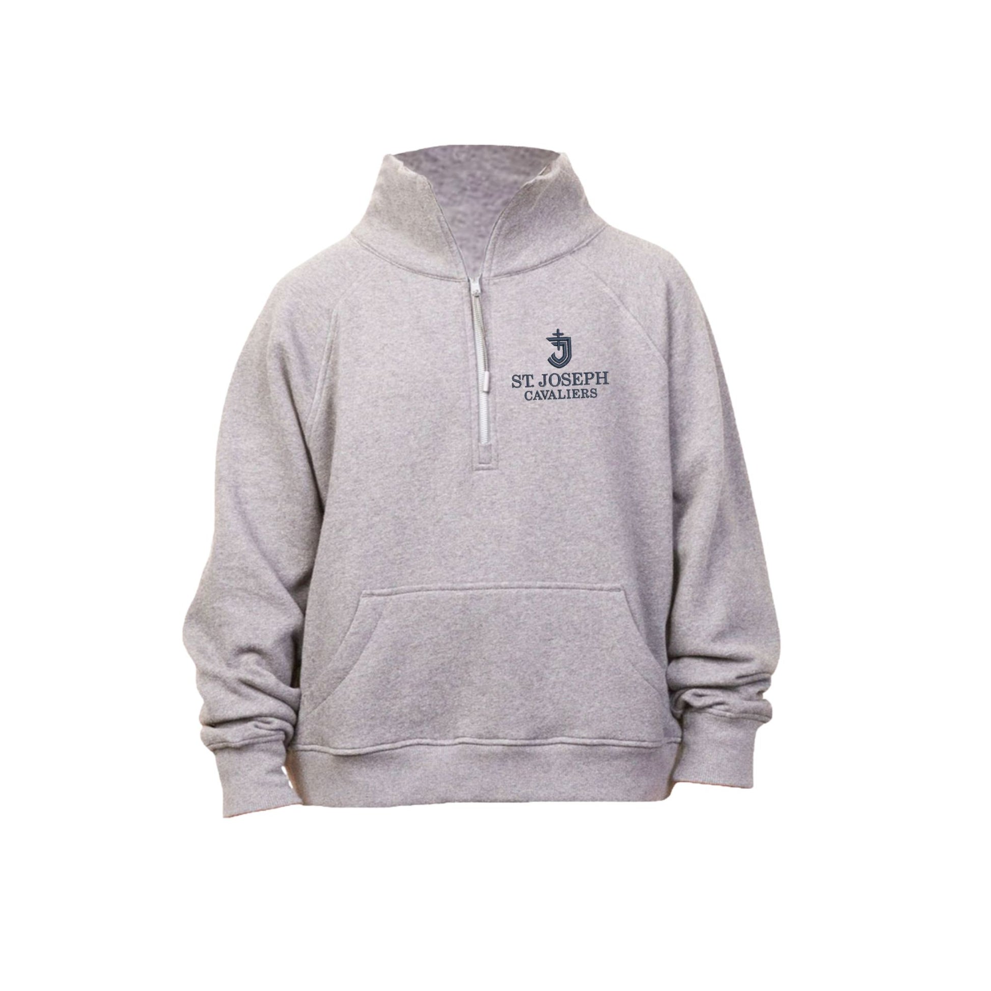 ATHLETIC HEATHER LADIES BOXY QUARTER ZIP PULLOVER WITH SJS CAVALIERS EMBROIDERED LOGO ON THE LEFT CHEST IN NAVY BLUE THREAD