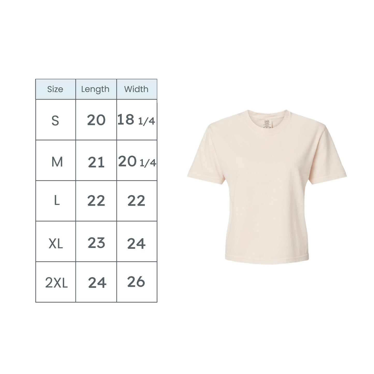 comfort colors size chart