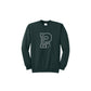 Dark green sweatshirt with a white 'P' design on a white background