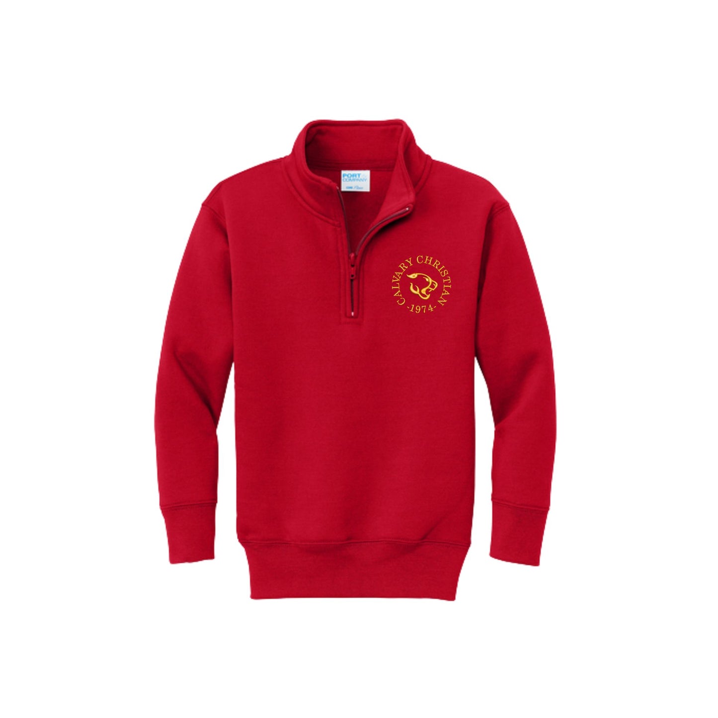 Embroidered Round Calvary Christian Cougars Logo Quarter Zip| Adult and Youth Fit | CCS_SF_E4