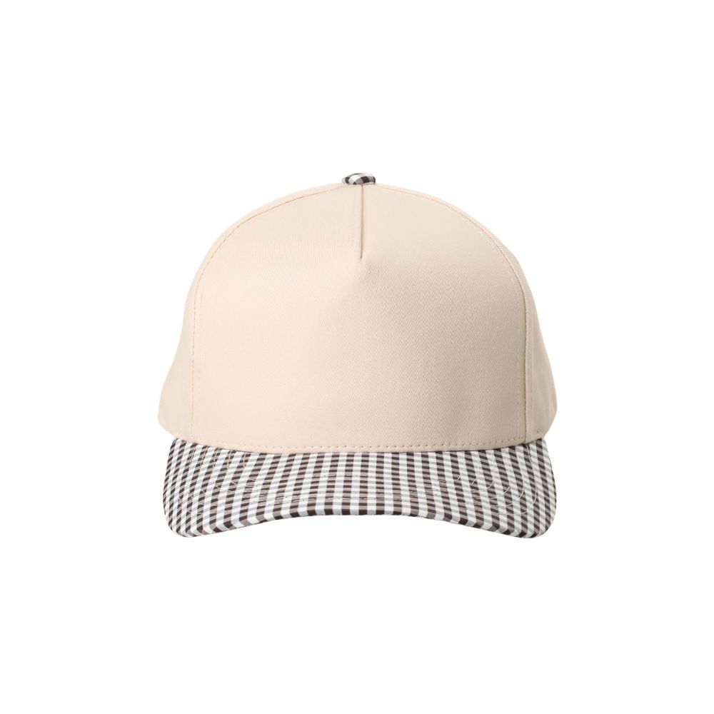 Beige cap with a checkered band on a white background