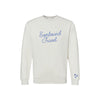 White sweatshirt with 'Everbound Travel' text embroidered on the front and stars on the cuff on a white background