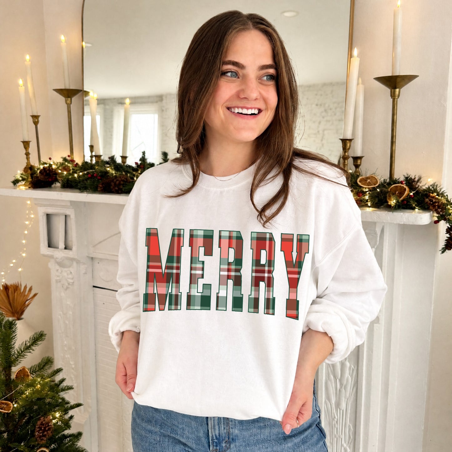Plaid Merry Crewneck Sweatshirt