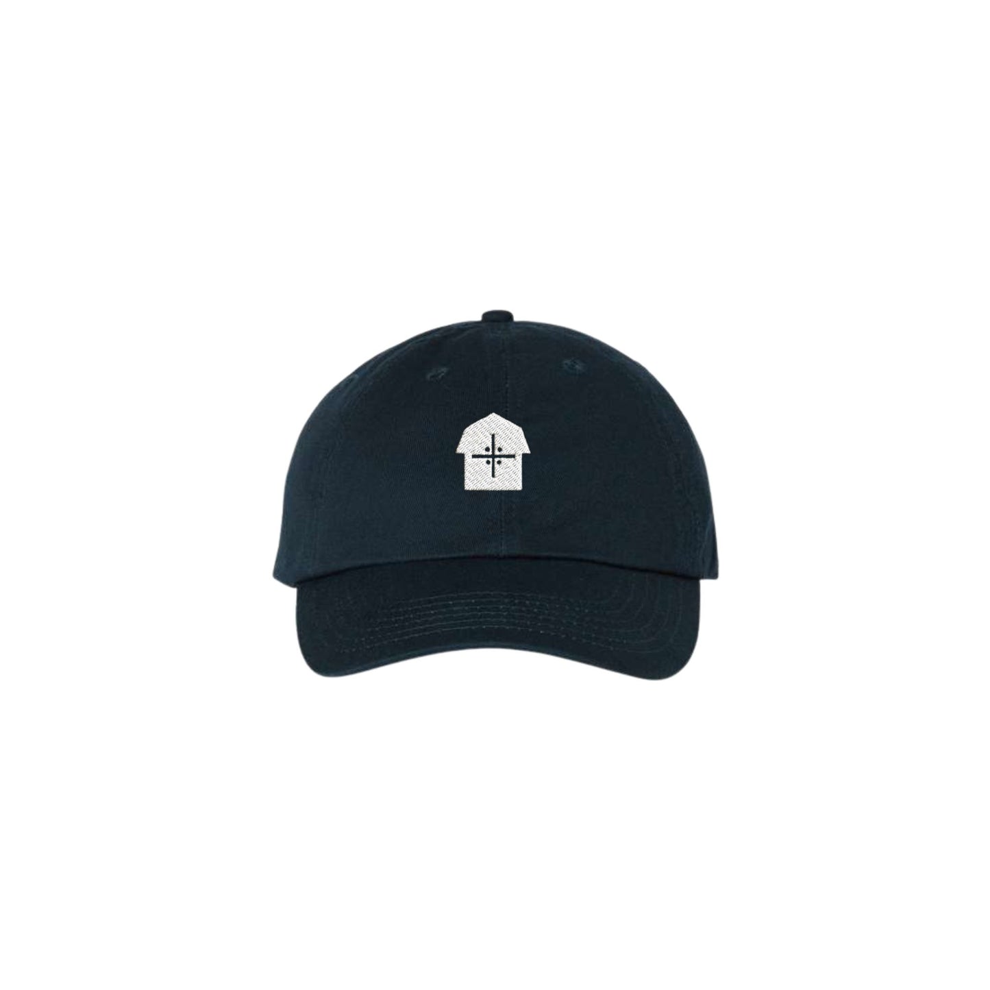 navy cap with a white embroidered vmm barn logo 