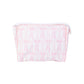 Large Pink ballet slipper and striped pattern pouch on a white background