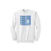 White sweatshirt with blue 'Cavaliers' text and logo on a white background
