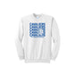 White sweatshirt with blue 'Cavaliers' text and logo on a white background
