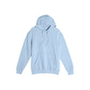 A light blue pullover hoodie with a kangaroo pocket and drawstrings, displayed flat against a solid white background.