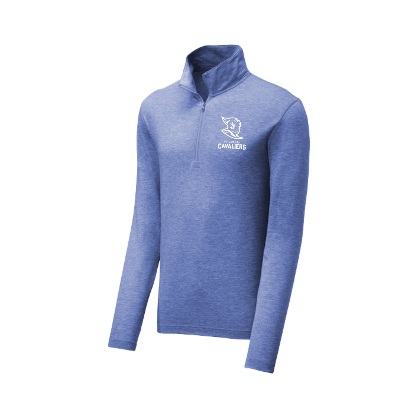 Royal Blue long-sleeve quarter zip with a SJS logo printed on the left chest 