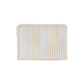 Rectangular pillow with beige and white striped pattern on a white background