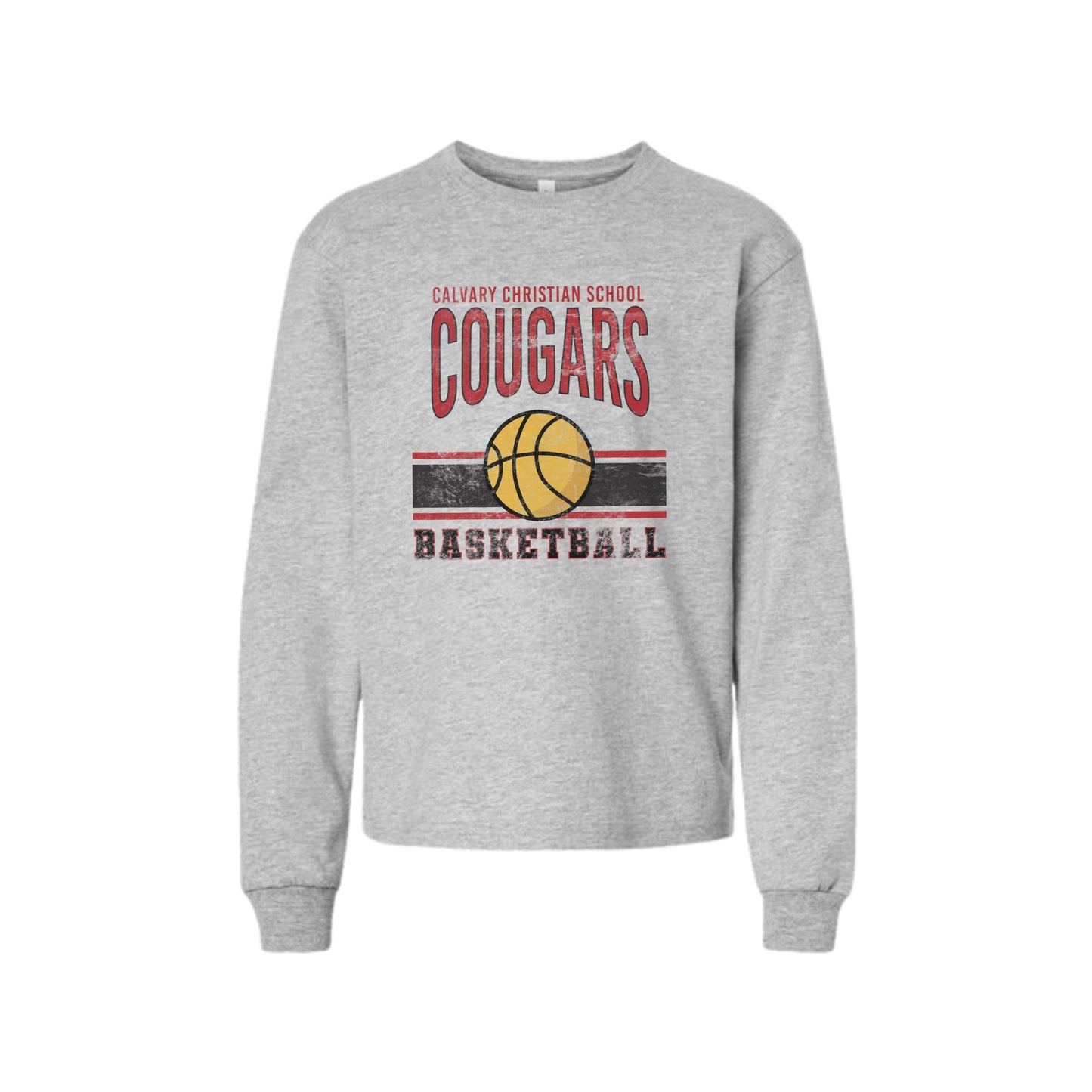Printed Distressed Calvary Cougars Basketball Long Sleeve Bella and Canvas Tee | CCSDTG14