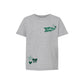 A  short-sleeve t-shirt in heather gray, featuring a green pennant on the left chest with the word 'Panthers' and a matching green star-and-heart motif on the lower left hem.