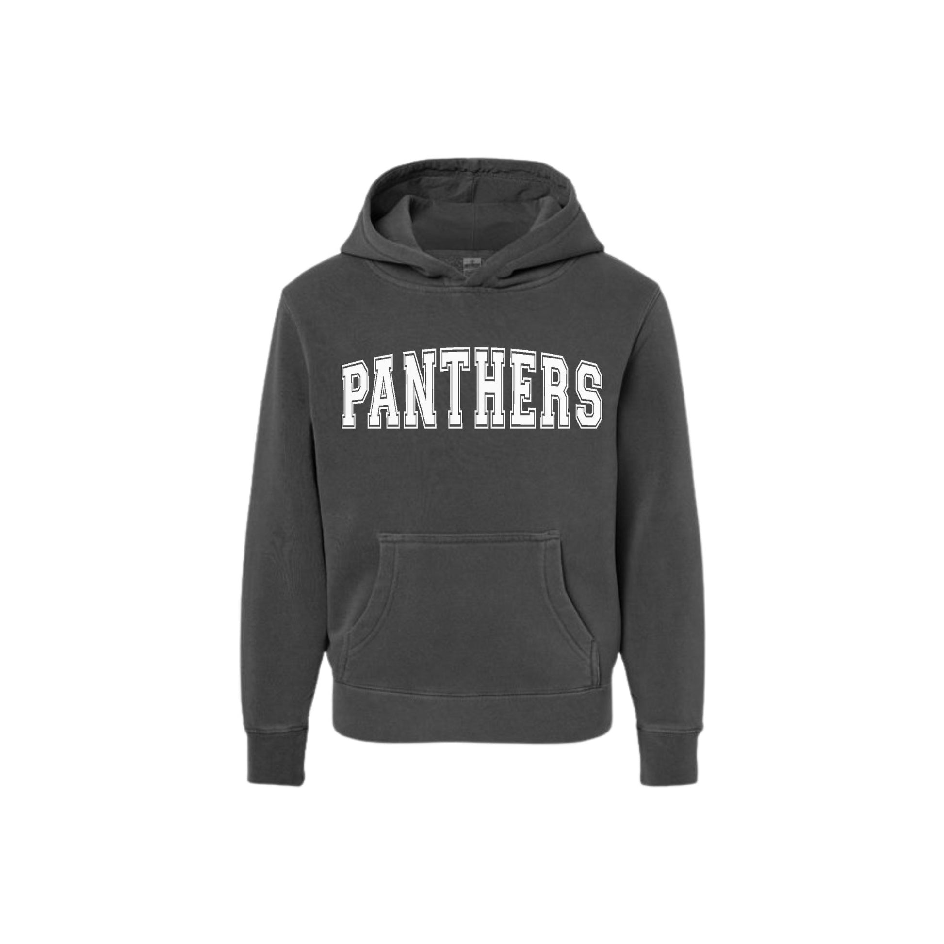 Dark gray hoodie with 'PANTHERS' text on a white background