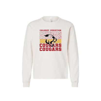Printed Calvary Christian Cougars Mascot Long Sleeve Bella and Canvas Heavyweight Tee | CCSDTF31
