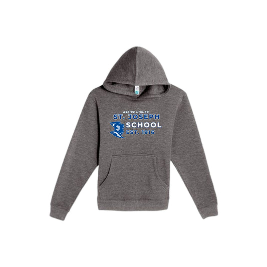 Gray hoodie with 'St. Joseph School' logo on a white background