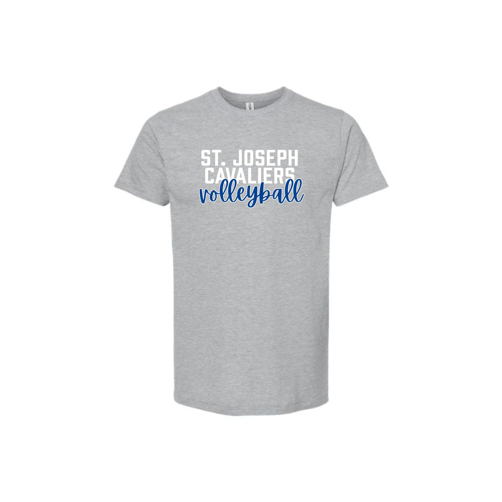 Gray t-shirt with 'St. Joseph Cavaliers Volleyball' text on a white background