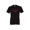 black bella and canvas t-shirt with be a friend to all printed in red ink across the chest