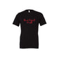 black bella and canvas t-shirt with be a friend to all printed in red ink across the chest