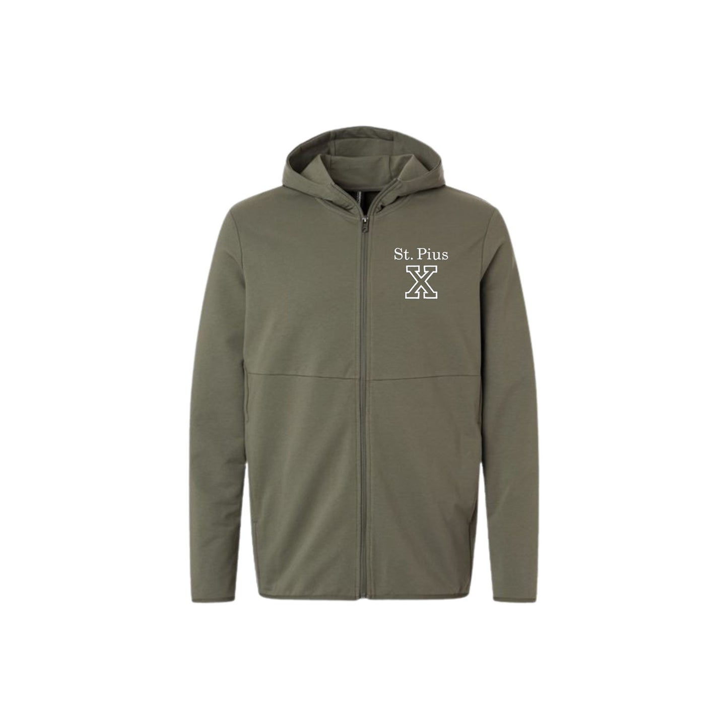 Pine Green jacket with 'St. Pius X' logo  embroidered on the left chest in white thread