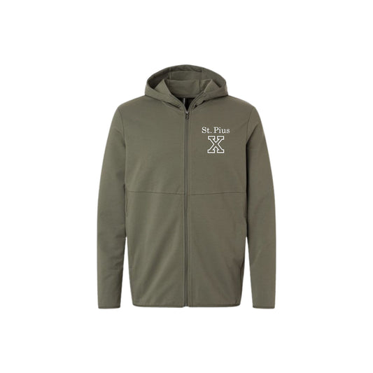 Pine Green jacket with 'St. Pius X' logo  embroidered on the left chest in white thread