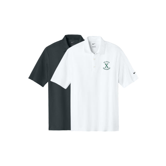 Two polo shirts, one black and one white, on a white background