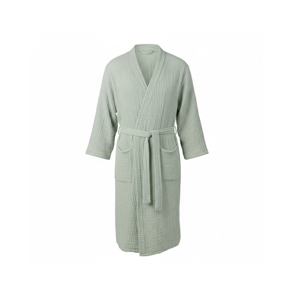 Sage textured bathrobe on a white background