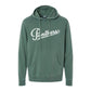 green hooded sweatshirt with printed panthers design