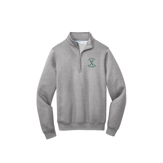 Gray pullover with a logo on a white background