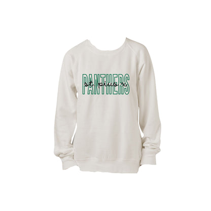 White sweatshirt with 'Panthers' text on a white background