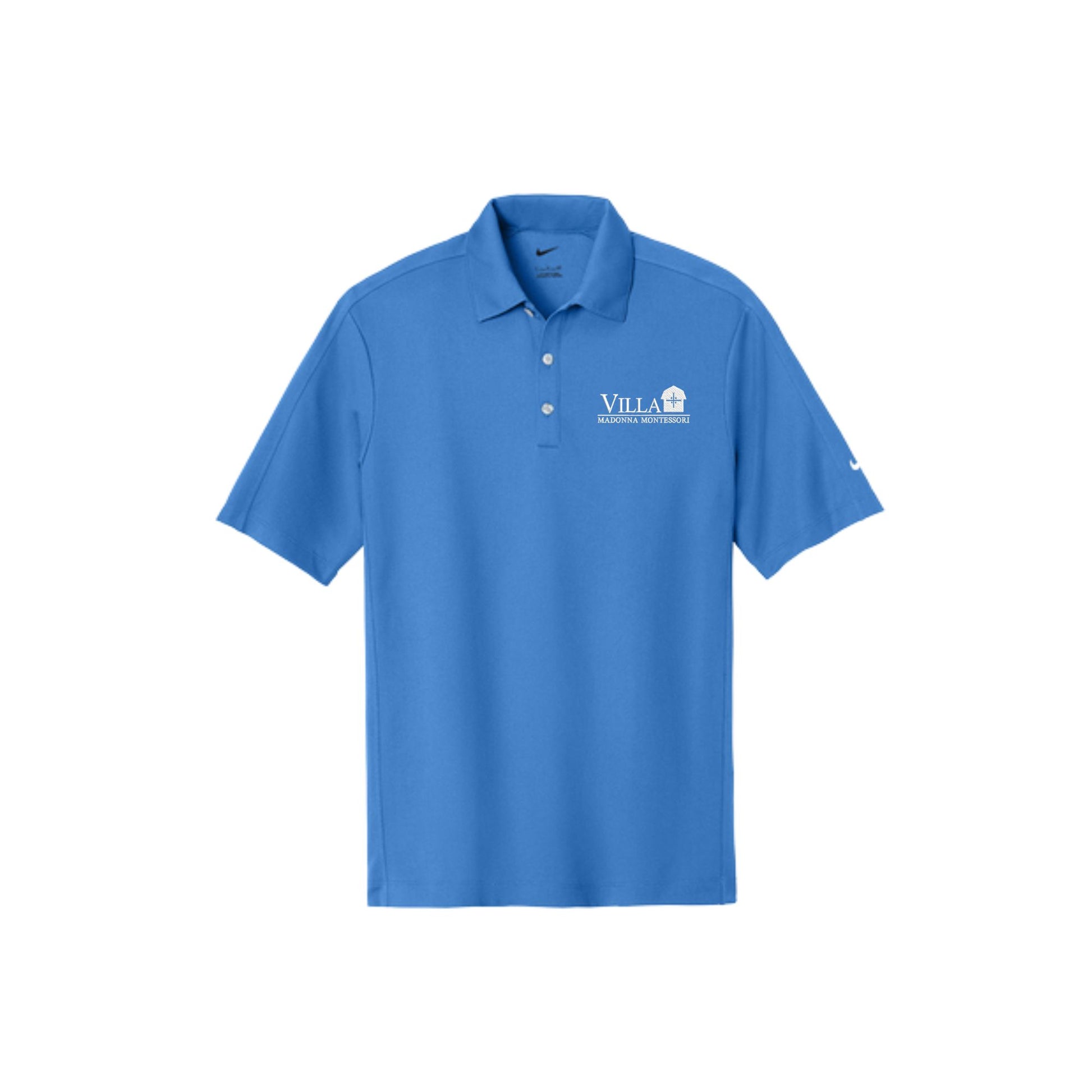 royal nike polo shirt with the VMM logo embroidered in white thread on the left chest