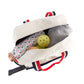top view of natural canvas pickleball bag showing inside the main bag compartment 