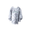 Gray tie dye sweatshirt with 'panthers' embroidered in hunter green thread on the center chest