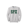 Gray sweatshirt with 'SPX' printed in green on a white background