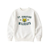 A bleached linen crewneck sweatshirt featuring a St. Ignatius Wildcats graphic on the chest, displayed against a solid white background.
