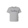 Gray t-shirt with 'Panthers' text on a white background