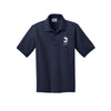 Navy blue polo shirt with a logo on the chest against a white background
